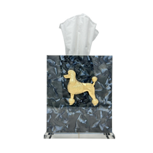 Load image into Gallery viewer, Decorative paperweight with a gold poodle design on a black textured background