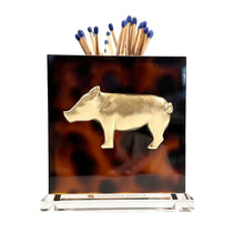 Load image into Gallery viewer, Matchbox holder with gold pig design on tortoiseshell background