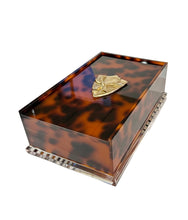Load image into Gallery viewer, Tortoiseshell-patterned jewelry box with a gold accent on a white background