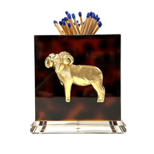 Load image into Gallery viewer, Matches with a gold ram design on a tortoiseshell-patterned holder.