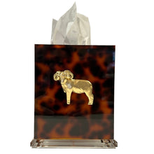 Load image into Gallery viewer, Tortoiseshell box with a gold ram emblem on a white background