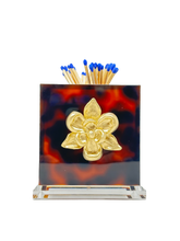 Load image into Gallery viewer, Matches with a decorative holder featuring a gold magnolia design on a tortoiseshell background.