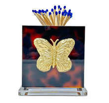 Load image into Gallery viewer, Matchbox holder with gold butterfly design on a colorful background