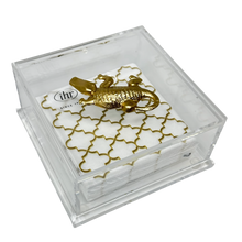 Load image into Gallery viewer, Clear plastic container with gold logo on a white background