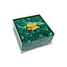 Load image into Gallery viewer, Green decorative box with a gold magnolia on a white background
