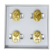 Load image into Gallery viewer, Four gold rings with unique designs in a display box on a white background