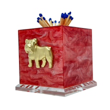 Load image into Gallery viewer, Red marble matchbox holder with gold bulldog design on a white background