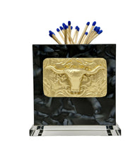 Load image into Gallery viewer, Matches with a black and gold matchbox featuring a bull design on a white background
