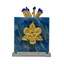 Load image into Gallery viewer, Matchbox holder with floral design on a blue marble-like background
