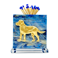 Load image into Gallery viewer, Matchbox holder with a dog design on a blue and white background