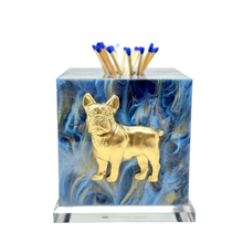 Load image into Gallery viewer, Marble-patterned pencil holder with gold dog design on a white background