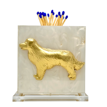 Load image into Gallery viewer, Matchbox holder with gold dog design on a white background
