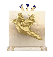 Load image into Gallery viewer, Decorative matchbox with gold dove design on a white background
