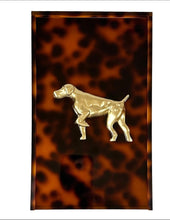 Load image into Gallery viewer, Tortoiseshell frame with a gold dog brooch on a white background
