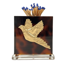 Load image into Gallery viewer, Match striker with gold bird design and tortoiseshell pattern on a white background
