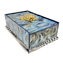 Load image into Gallery viewer, Decorative box with marble pattern and gold hydrangea emblem on a white background
