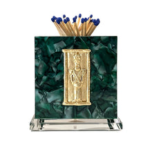 Load image into Gallery viewer, Decorative matchbox with green marble design and gold emblem on a white background
