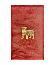 Load image into Gallery viewer, Red wooden plaque with a gold bulldog emblem on a white background
