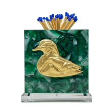 Load image into Gallery viewer, Matchbox with gold duck design on a green marble base
