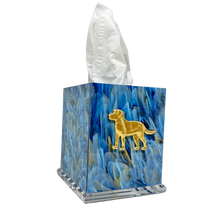 Load image into Gallery viewer, Tissue box cover with a dog illustration on a blue abstract background
