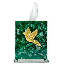 Load image into Gallery viewer, Decorative tissue box with a gold pheasant design on a green marble background
