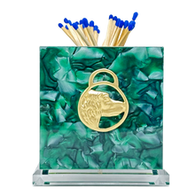 Load image into Gallery viewer, Green marble matchbox with gold matches on a white background
