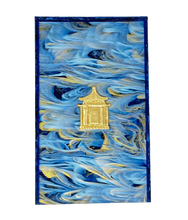Load image into Gallery viewer, Decorative panel with blue and gold design on a white background
