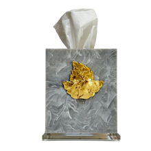 Load image into Gallery viewer, Tissue box cover with marble design and gold leaf on a white background
