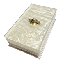 Load image into Gallery viewer, White jewelry box with a decorative clasp on a white background
