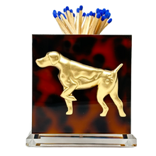 Load image into Gallery viewer, Match striker with gold dog design and blue matches on a white background
