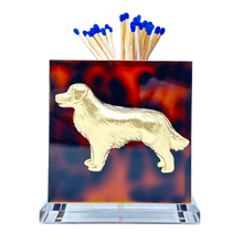 Load image into Gallery viewer, Matches in a decorative holder with a golden retriever design on a white background

