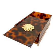 Load image into Gallery viewer, Tortoiseshell-patterned tray with a gold flower design on a white background
