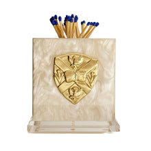 Load image into Gallery viewer, Matches with a decorative matchbox featuring a gold emblem on a white background
