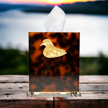 Load image into Gallery viewer, southern-tribute-boutique-tissue-box-cover-with-wood-duck-gold-icon-lakehouse-duck-theme-decor
